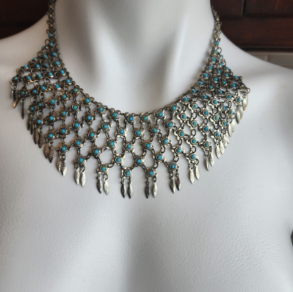 NAVAJO COIN SILVER Jewelry - Navajo Turquoise and COIN silver antique necklace